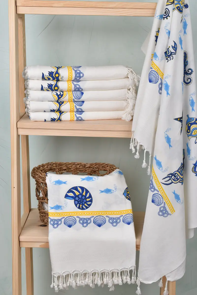 Beach Theme Wedding Gift, Turkish bath towel, Spa Gift Towel, Sand-free towel, Quick-dry towel, Bachelorette Favor, 70x40 Cotton Sea Patterned Towel - 4