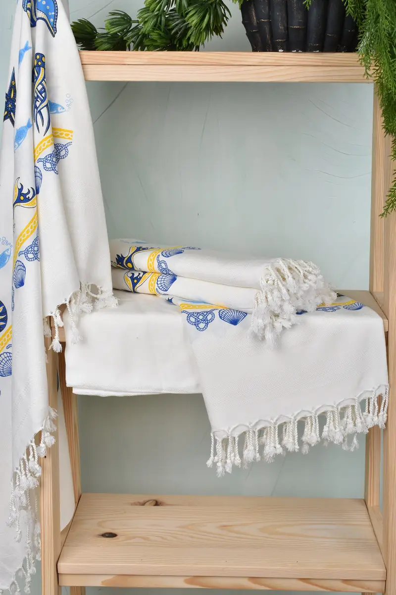 Beach Theme Wedding Gift, Turkish bath towel, Spa Gift Towel, Sand-free towel, Quick-dry towel, Bachelorette Favor, 70x40 Cotton Sea Patterned Towel - 7