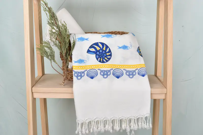 Beach Theme Wedding Gift, Turkish bath towel, Spa Gift Towel, Sand-free towel, Quick-dry towel, Bachelorette Favor, 70x40 Cotton Sea Patterned Towel - 5