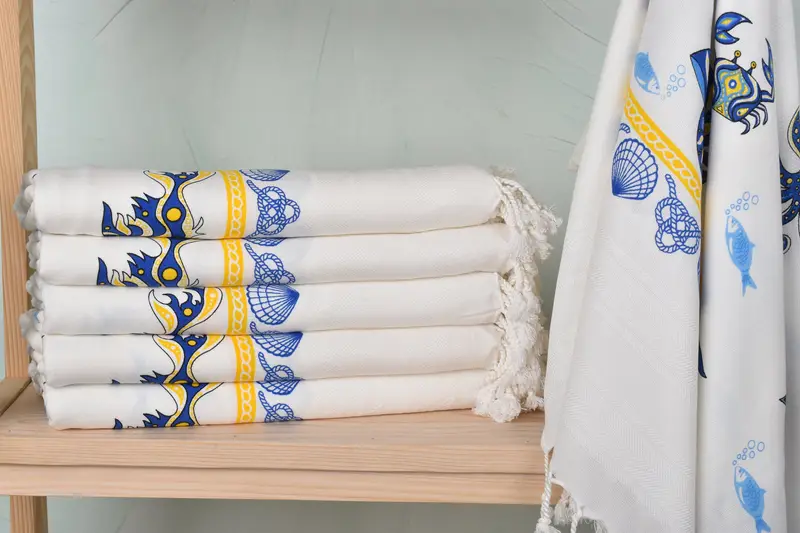 Beach Theme Wedding Gift, Turkish bath towel, Spa Gift Towel, Sand-free towel, Quick-dry towel, Bachelorette Favor, 70x40 Cotton Sea Patterned Towel - 2