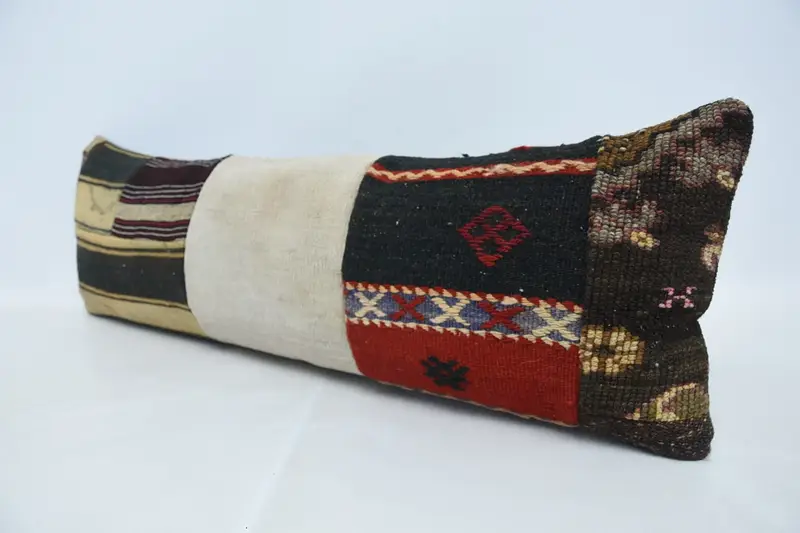 Cushion Case, Kilim Cushion Sham, Office Chair Pillow Cover, Pillow for Sofa, 12x36 Brown Pillow Case, Vintage Kilim Throw Pillow, Bench Pillow Case - 4