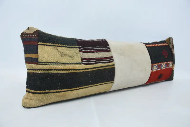 Cushion Case, Kilim Cushion Sham, Office Chair Pillow Cover, Pillow for Sofa, 12x36 Brown Pillow Case, Vintage Kilim Throw Pillow, Bench Pillow Case - 3