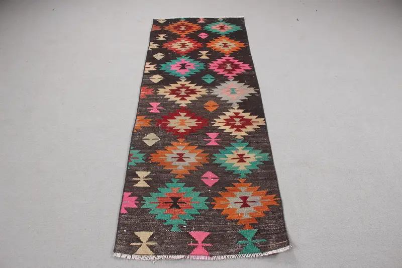 Alfombra de 2,3x6,1 pies, alfombra vintage turca, alfombra de lana sólida marrón roja - 1