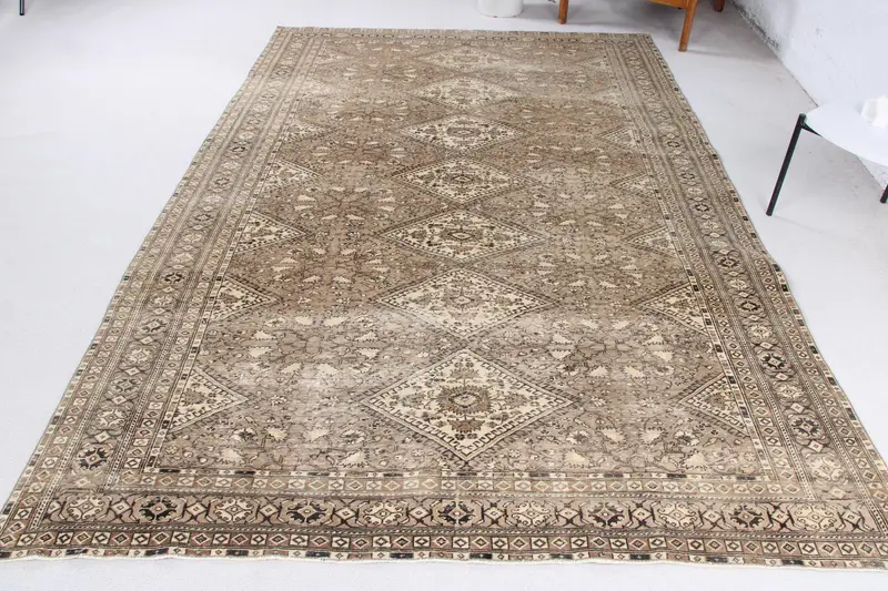 ハンドメイド 0.5x9.2 フィート ラグ、ブラウン & ベージュ アブストラクト