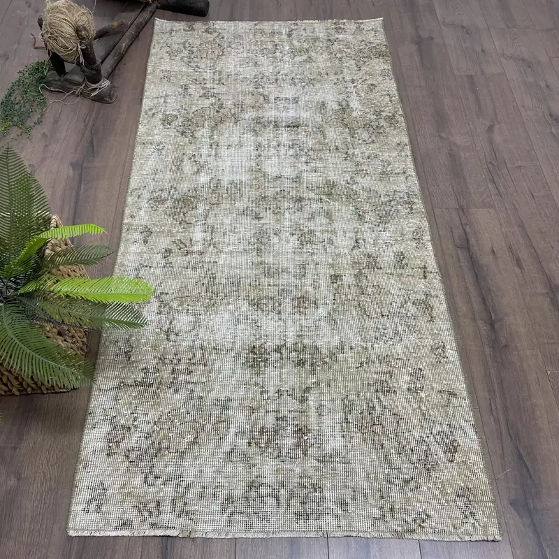 3x6.2 ft Vintage Turkish Rug, Accent Rug, Oushak Gray Wool Rug - 1