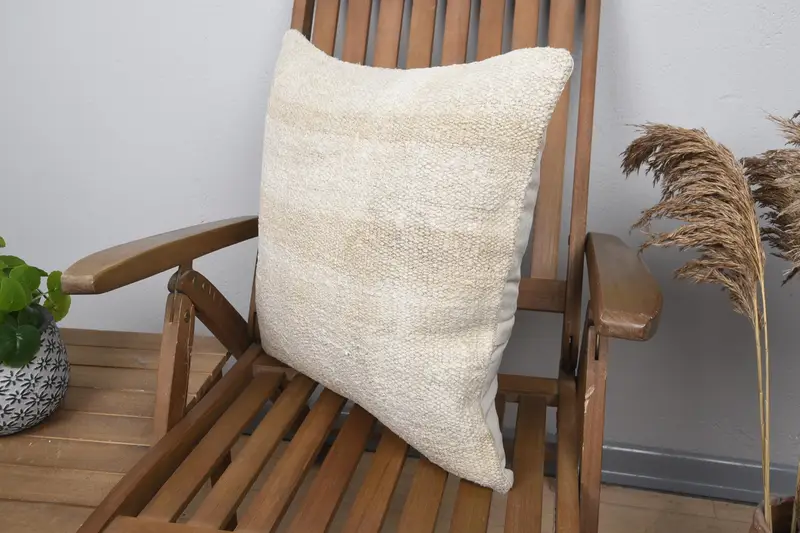 Ethnical Kilim Rug Pillow, Vintage Kilim Throw Pillow, 20x20 Beige Pillow Case, Cushion Cover, Nautical Throw Pillow Cover, Vintage Pillow - 3