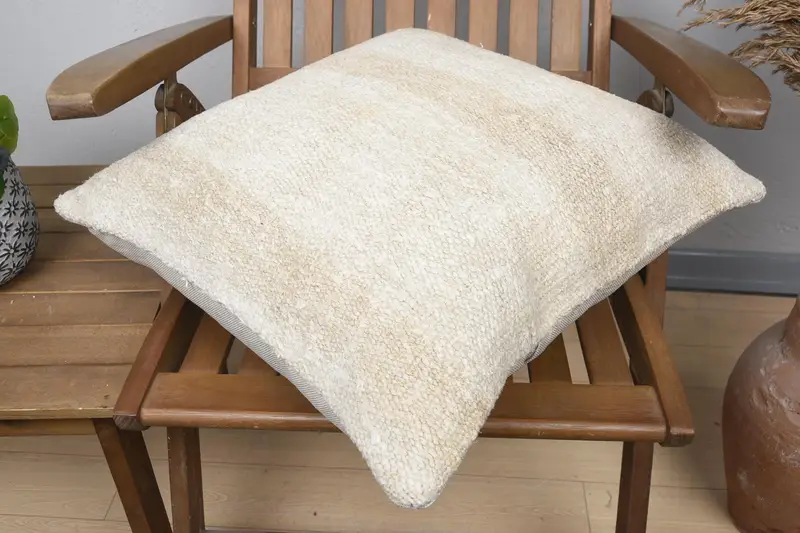 Ethnical Kilim Rug Pillow, Vintage Kilim Throw Pillow, 20x20 Beige Pillow Case, Cushion Cover, Nautical Throw Pillow Cover, Vintage Pillow - 4