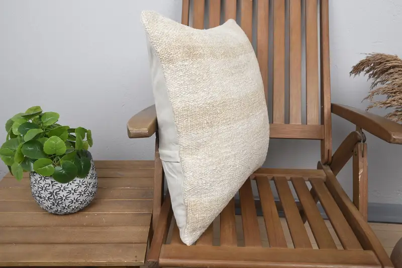 Ethnical Kilim Rug Pillow, Vintage Kilim Throw Pillow, 20x20 Beige Pillow Case, Cushion Cover, Nautical Throw Pillow Cover, Vintage Pillow - 2