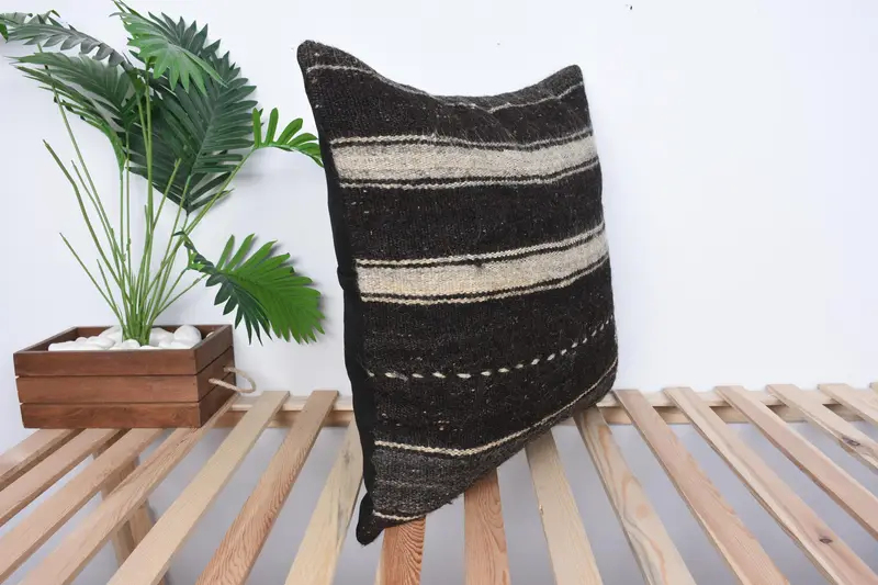 24x24 Brown Cushion, Wholesale Pillow Cover, Turkish Kilim Pillow, Vintage Kilim Pillow, Pillow Sham, Boho Pillow Sham Cover, Rustic Pillow Cover - 4