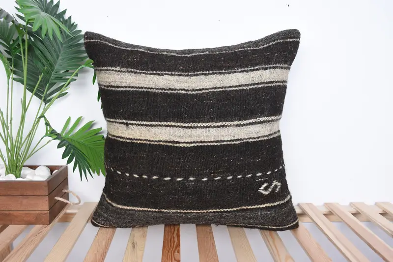 24x24 Brown Cushion, Wholesale Pillow Cover, Turkish Kilim Pillow, Vintage Kilim Pillow, Pillow Sham, Boho Pillow Sham Cover, Rustic Pillow Cover - 1
