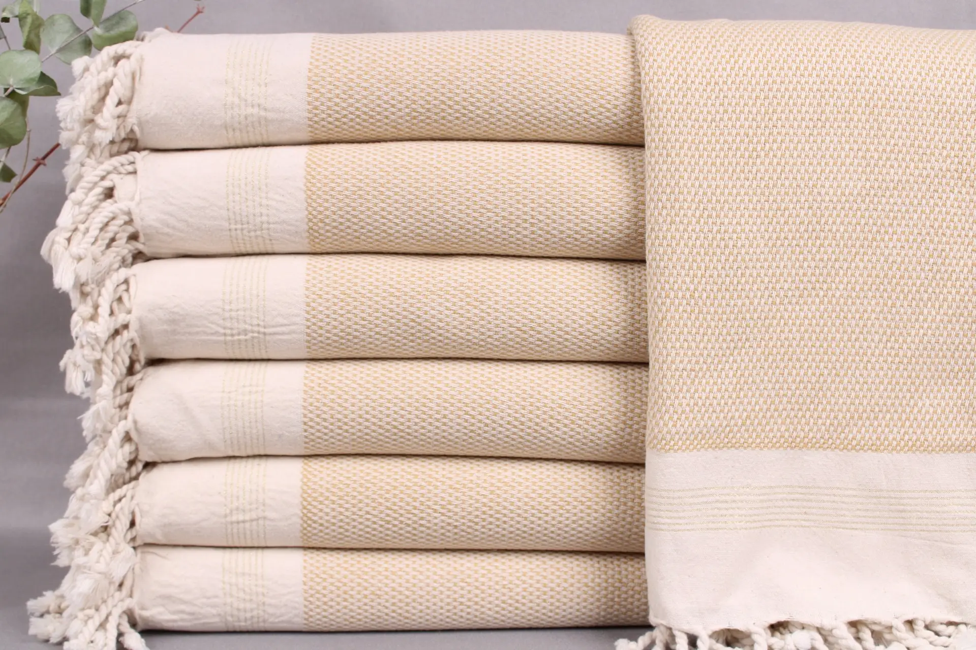 Oversized Turkish Towel Mustard Stripes, Personalizable, 40x71 Inches - 1