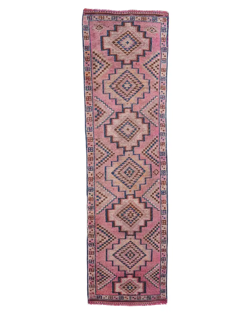 Pembe ve Mavi Çiçekli Halı, 2,8x10,4 ft Şık Dekor