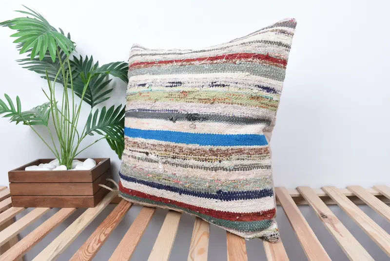 Authentic Cushion Case, Ethnic Throw Pillow Sham, Handmade Kilim Cushion, Kilim Pillow Cover, 24x24 Blue Pillow Cover, Cushion Case, Antique Pillows - 5