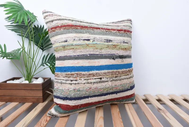 Authentic Cushion Case, Ethnic Throw Pillow Sham, Handmade Kilim Cushion, Kilim Pillow Cover, 24x24 Blue Pillow Cover, Cushion Case, Antique Pillows - 4