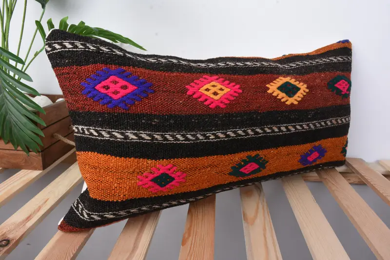 Pillow for Sofa, Ethnic Pillow Cover Pillow, Kilim Pillow, 12x24 Orange Pillow Cover, Kilim Cushion Sham, Pillow Cover, Yoga Pillow Case - 5