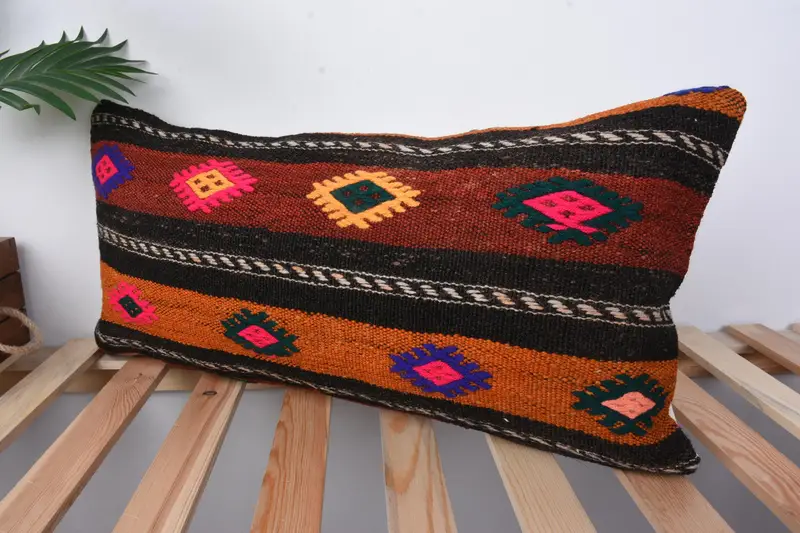 Pillow for Sofa, Ethnic Pillow Cover Pillow, Kilim Pillow, 12x24 Orange Pillow Cover, Kilim Cushion Sham, Pillow Cover, Yoga Pillow Case - 4