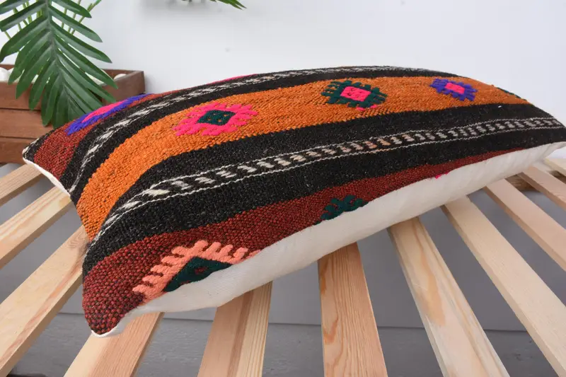Pillow for Sofa, Ethnic Pillow Cover Pillow, Kilim Pillow, 12x24 Orange Pillow Cover, Kilim Cushion Sham, Pillow Cover, Yoga Pillow Case - 6