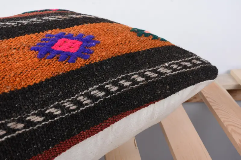 Pillow for Sofa, Ethnic Pillow Cover Pillow, Kilim Pillow, 12x24 Orange Pillow Cover, Kilim Cushion Sham, Pillow Cover, Yoga Pillow Case - 7