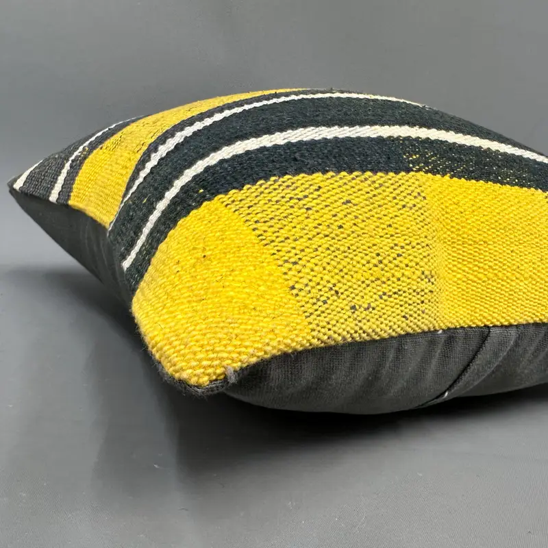 Throw Kilim Pillow, Cushion, Turkish Corner Cushion Case, Kilim Pillow, 18x18 Yellow Cushion Cover, Decorative Bolster Cushion Case, Turkish Pillow - 6