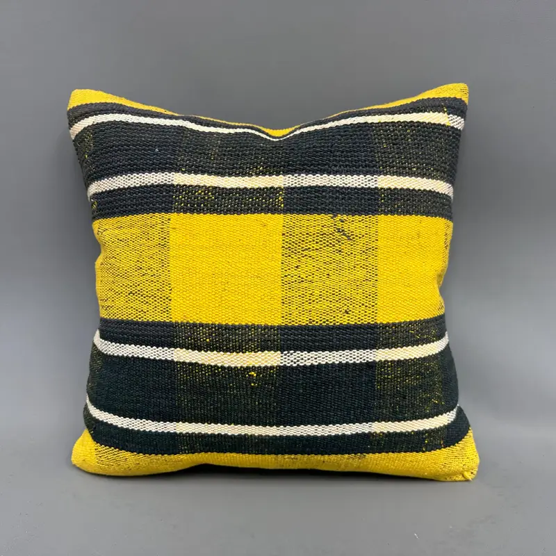 Throw Kilim Pillow, Cushion, Turkish Corner Cushion Case, Kilim Pillow, 18x18 Yellow Cushion Cover, Decorative Bolster Cushion Case, Turkish Pillow - 4