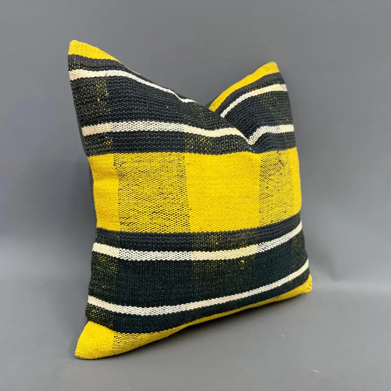 Throw Kilim Pillow, Cushion, Turkish Corner Cushion Case, Kilim Pillow, 18x18 Yellow Cushion Cover, Decorative Bolster Cushion Case, Turkish Pillow - 2