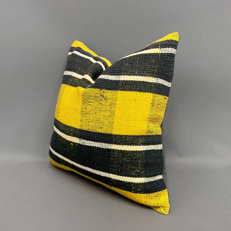Throw Kilim Pillow, Cushion, Turkish Corner Cushion Case, Kilim Pillow, 18x18 Yellow Cushion Cover, Decorative Bolster Cushion Case, Turkish Pillow - 3
