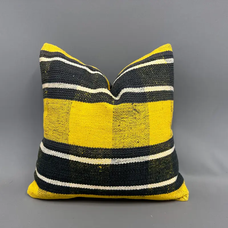 Throw Kilim Pillow, Cushion, Turkish Corner Cushion Case, Kilim Pillow, 18x18 Yellow Cushion Cover, Decorative Bolster Cushion Case, Turkish Pillow - 1