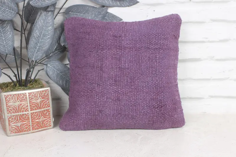 Pillow for Sofa, Pillow for Couch, Turkish Pillow, Boho Chic Cushion Case, 12x12 Purple Cushion Case, Wool Kilim Pillow Pillow Cover, Pillow Case - 1