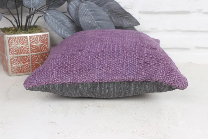 Pillow for Sofa, Pillow for Couch, Turkish Pillow, Boho Chic Cushion Case, 12x12 Purple Cushion Case, Wool Kilim Pillow Pillow Cover, Pillow Case - 5