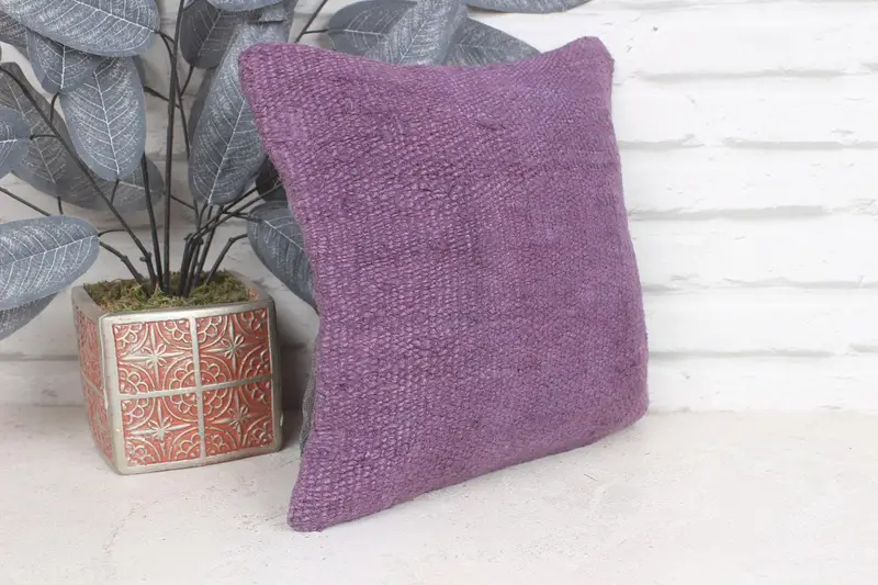 Pillow for Sofa, Pillow for Couch, Turkish Pillow, Boho Chic Cushion Case, 12x12 Purple Cushion Case, Wool Kilim Pillow Pillow Cover, Pillow Case - 4
