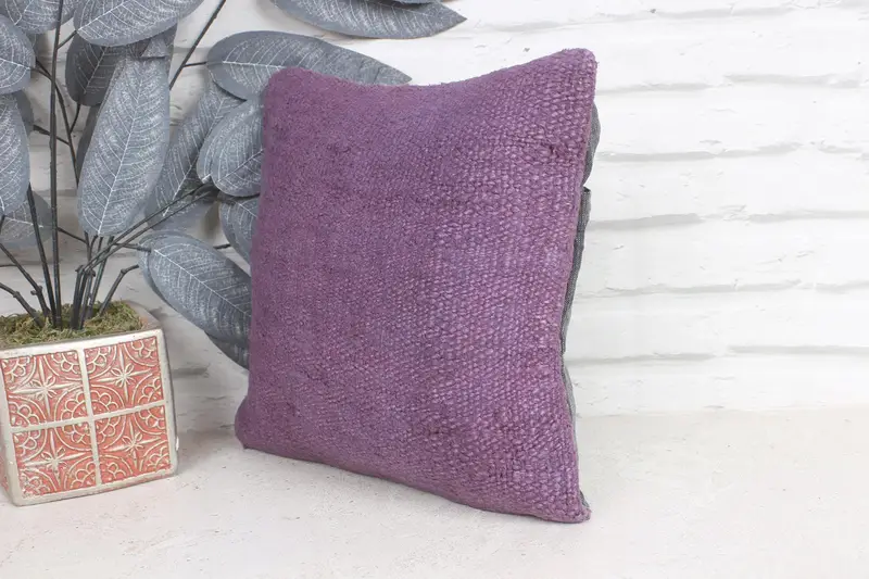 Pillow for Sofa, Pillow for Couch, Turkish Pillow, Boho Chic Cushion Case, 12x12 Purple Cushion Case, Wool Kilim Pillow Pillow Cover, Pillow Case - 3