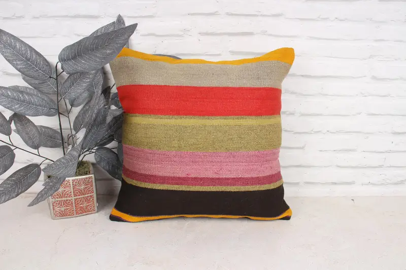 Christmas Pillow Case, Armchair Cushion Cover, Kilim Pillow Cover, Vintage Pillow, 18x18 Orange Pillow Cover, Pillow Sham, Home Decor Pillow - 1