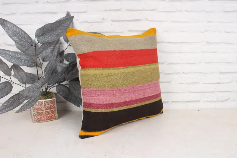 Christmas Pillow Case, Armchair Cushion Cover, Kilim Pillow Cover, Vintage Pillow, 18x18 Orange Pillow Cover, Pillow Sham, Home Decor Pillow - 3