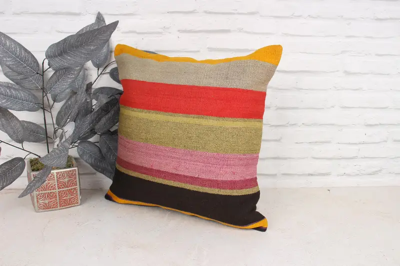Christmas Pillow Case, Armchair Cushion Cover, Kilim Pillow Cover, Vintage Pillow, 18x18 Orange Pillow Cover, Pillow Sham, Home Decor Pillow - 4