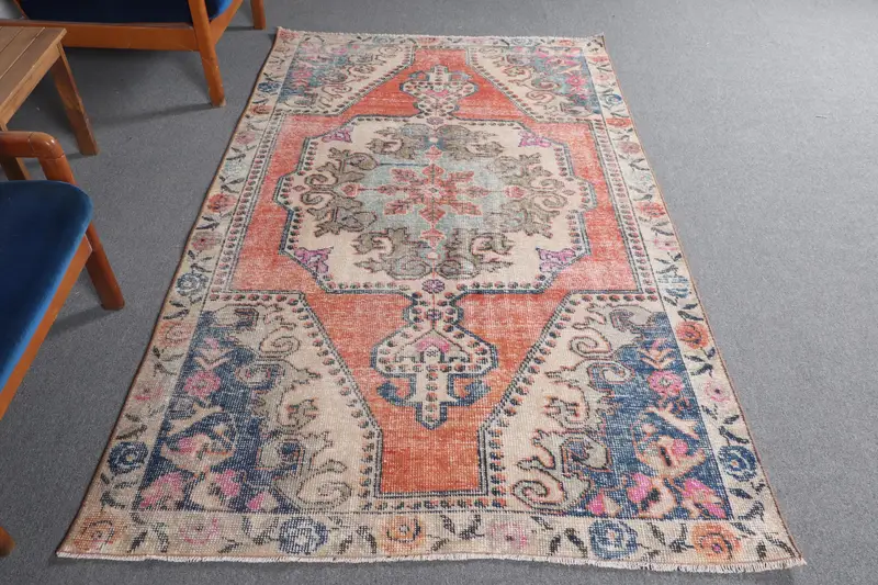 Turuncu ve Mavi Ombré Halı, 4,6x7,3 ft Şık Dekor