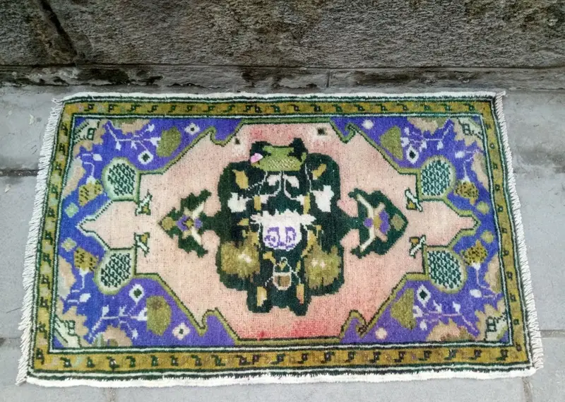 Mavi Halı, 1,75x2,83 ft, Yeşil Vurgulu