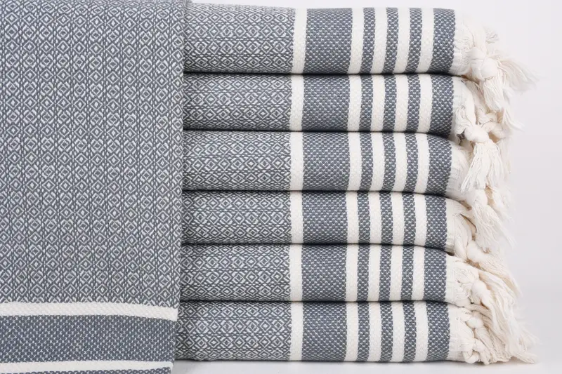 刺繍入りディッシュタオル、ダークグレータオル、ダイヤモンドタオル、16x32インチ - 1