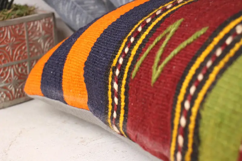Pillow Sham, Interior Designer Pillow, Pillow for Sofa, 12x24 Green Pillow Case, Cotton Pillow Case, Kilim Cushion Sham - 7