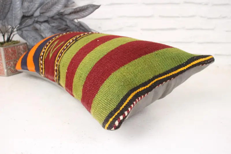Pillow Sham, Interior Designer Pillow, Pillow for Sofa, 12x24 Green Pillow Case, Cotton Pillow Case, Kilim Cushion Sham - 6