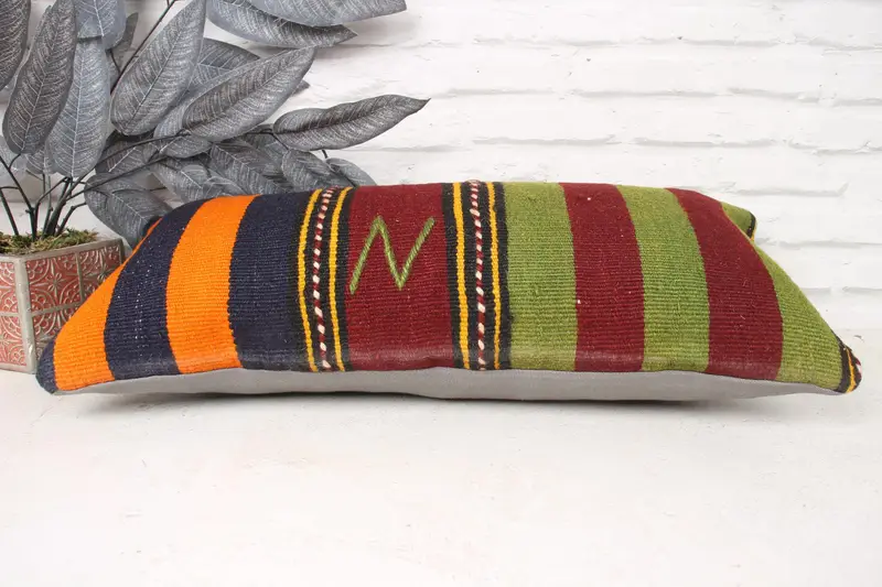 Pillow Sham, Interior Designer Pillow, Pillow for Sofa, 12x24 Green Pillow Case, Cotton Pillow Case, Kilim Cushion Sham - 5