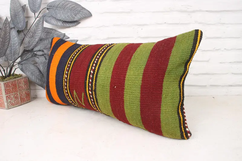 Pillow Sham, Interior Designer Pillow, Pillow for Sofa, 12x24 Green Pillow Case, Cotton Pillow Case, Kilim Cushion Sham - 4