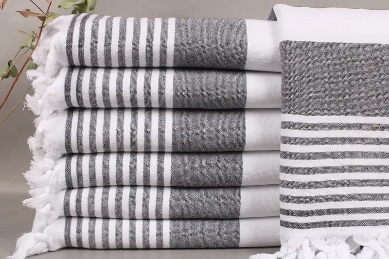 Organic Bath Towel Black, Beige, Terry, 36x67 Inches