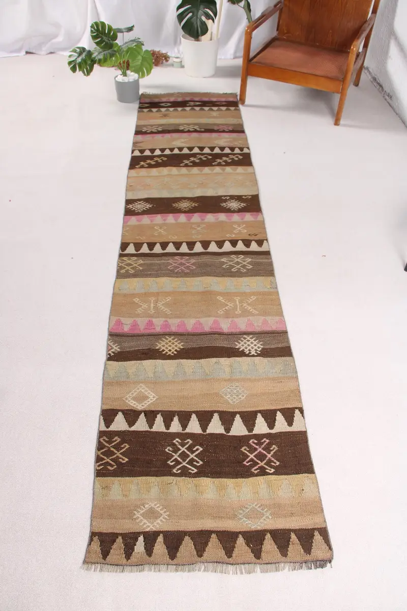 2,1x9,7 ft Rug, Brown & Green Camouflage Pattern