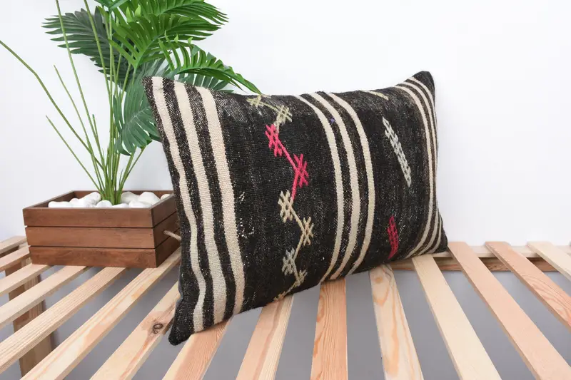 Gift Pillow, Accent Throw Pillow, Farmhouse Pillow Sham, Patio Pillow Cover, 16x24 Brown Pillow Case, Pillow, Kilim Pillow, Handmade Kilim Cushion - 4