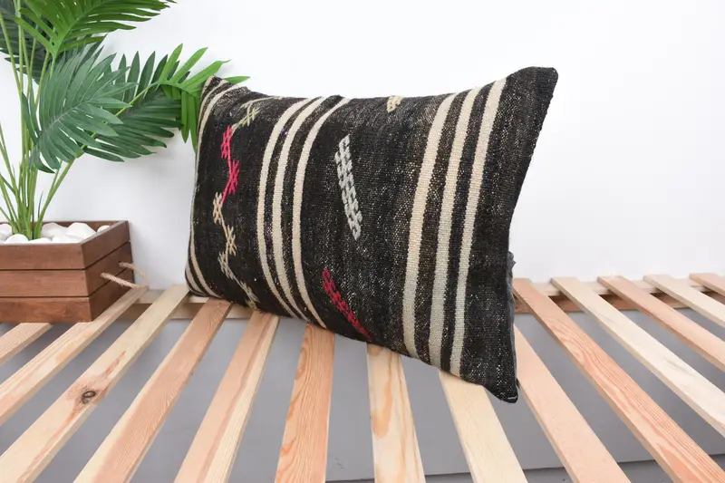 Gift Pillow, Accent Throw Pillow, Farmhouse Pillow Sham, Patio Pillow Cover, 16x24 Brown Pillow Case, Pillow, Kilim Pillow, Handmade Kilim Cushion - 5