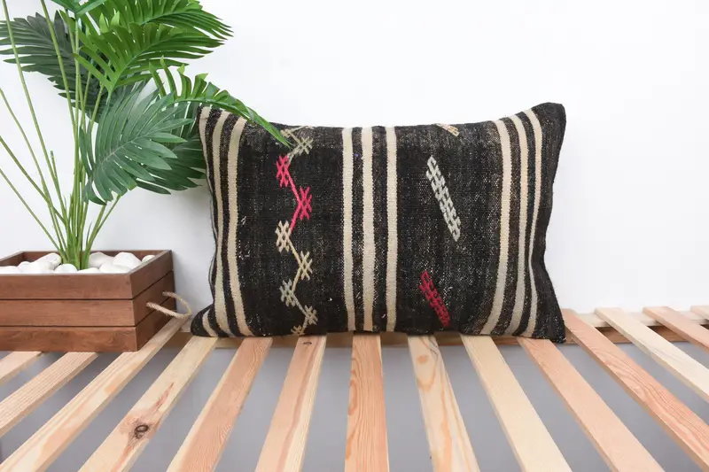 Gift Pillow, Accent Throw Pillow, Farmhouse Pillow Sham, Patio Pillow Cover, 16x24 Brown Pillow Case, Pillow, Kilim Pillow, Handmade Kilim Cushion - 1