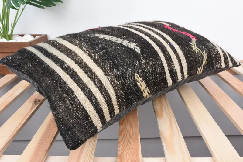 Gift Pillow, Accent Throw Pillow, Farmhouse Pillow Sham, Patio Pillow Cover, 16x24 Brown Pillow Case, Pillow, Kilim Pillow, Handmade Kilim Cushion - 6