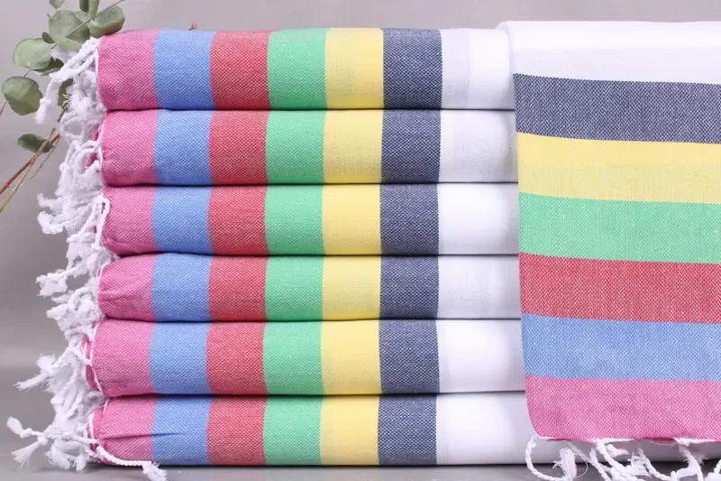 Personalized Turkish Beach Towel Beige, Rainbow Stripes, 40x71 Inches