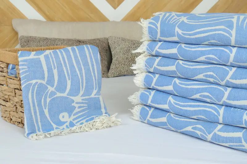 Valentines Gift, Housewarming Gift, 70x60 Cotton Fish Design Towel, Turkish Tablecloth, Bedspread, Turkish Blanket, Wedding Hand Made Gift - 4