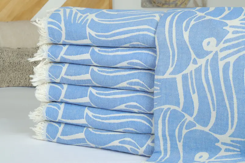 Valentines Gift, Housewarming Gift, 70x60 Cotton Fish Design Towel, Turkish Tablecloth, Bedspread, Turkish Blanket, Wedding Hand Made Gift - 2